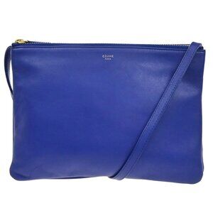 CELINE Logo Trio Crossbody Shoulder Bag Leather Blue Italy 88EG009